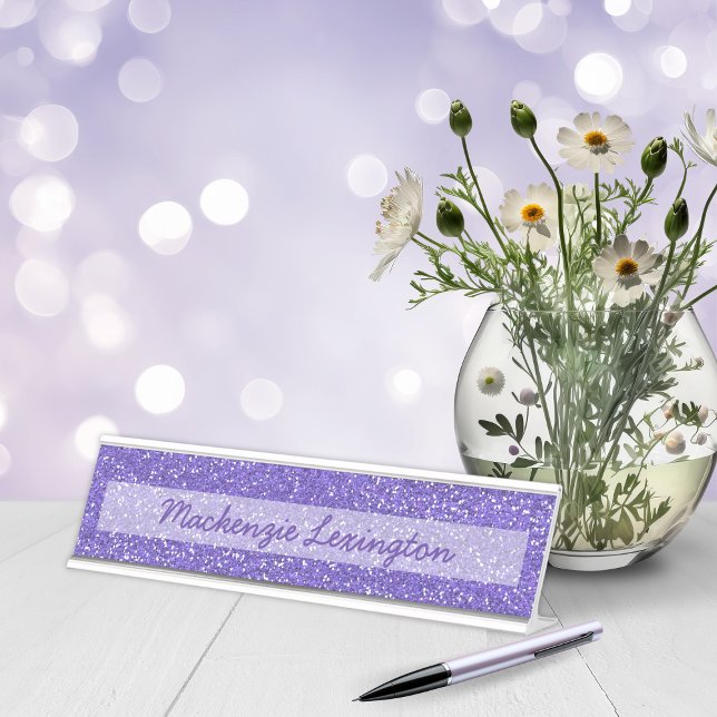 Customisable Purple Glitter | Chic Sparkle Desk Name Plate (Customizable Purple Glitter | Chic Sparkle Desk Name Plate)