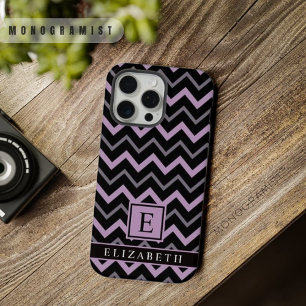 Customisable Purple Grey Black Chevron Pattern iPhone 15 Pro Max Case