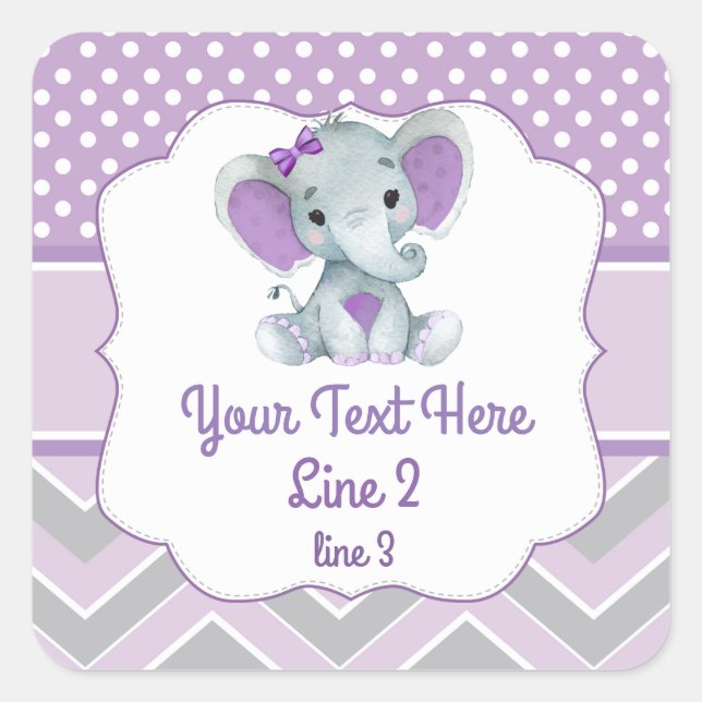 Customisable Purple Grey Girl Elephant Sticker (Front)