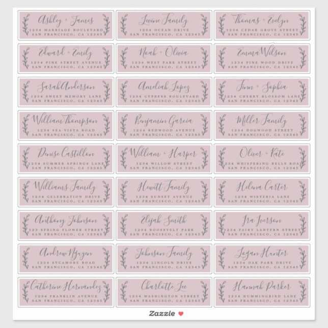 Customisable Purple Wedding Guest Address Labels (Sheet)