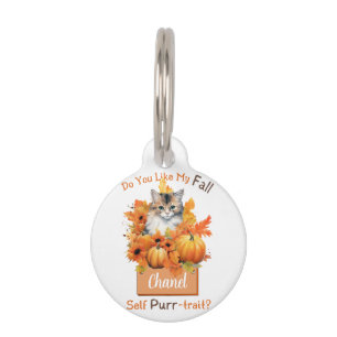 Customisable Purr-trait Autumn Cat Chanel Pet Tag