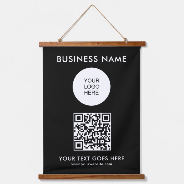 Customisable QR Code Business Logo Text Template Hanging Tapestry (Front)