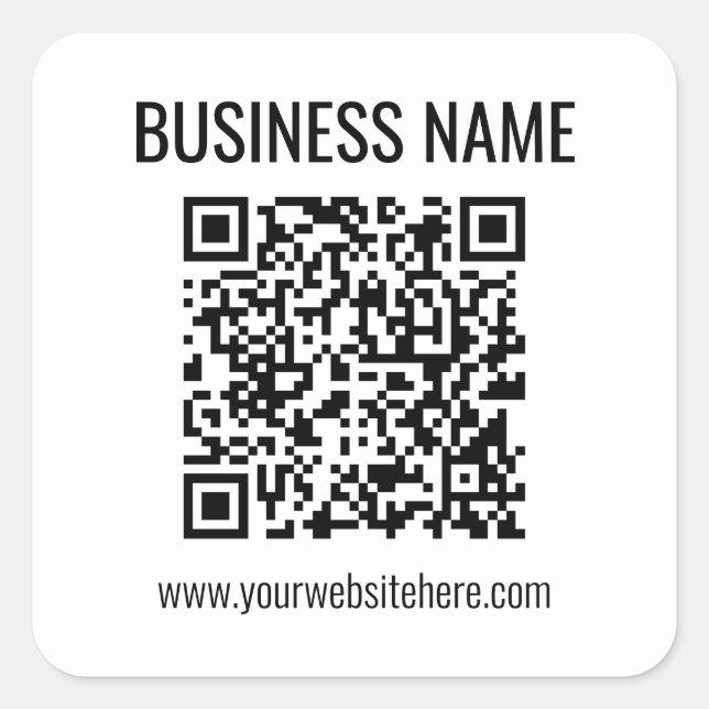 Customisable QR code & Business Name Square Sticker (Front)