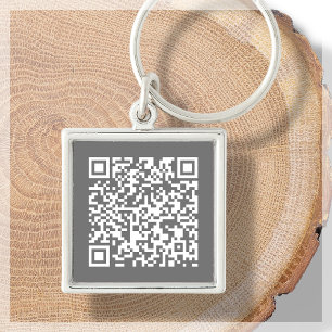 Customisable QR Code Grey & White Key Ring