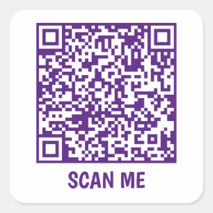 Customisable QR code SCAN ME purple Square Sticker