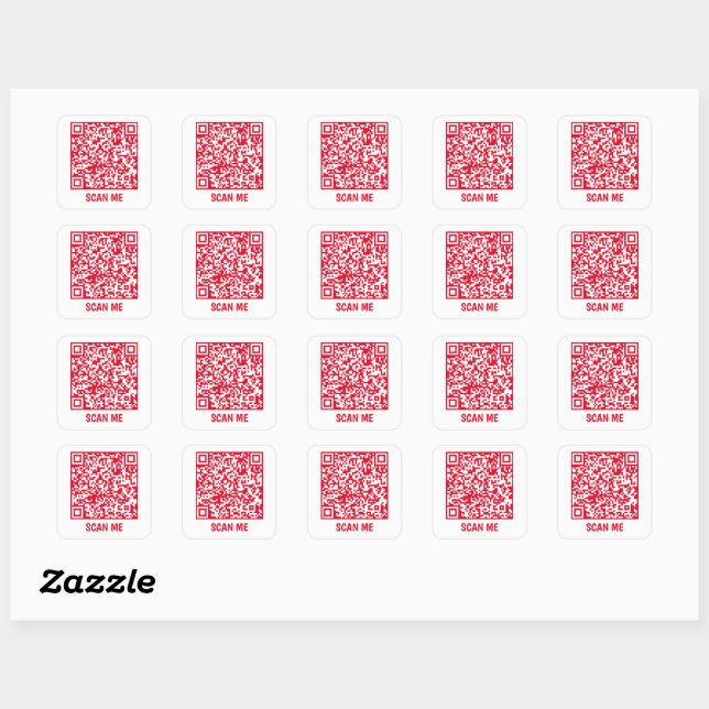 Customisable QR code SCAN ME red Square Sticker (Sheet)