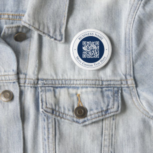 Customisable QR code & Text Dark Navy Blue 6 Cm Round Badge