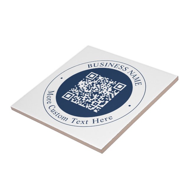 Customisable QR code & Text | Dark Navy Blue Ceramic Tile (Side)