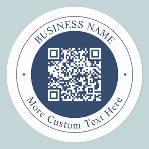 Customisable QR code & Text Dark Navy Blue Classic Round Sticker