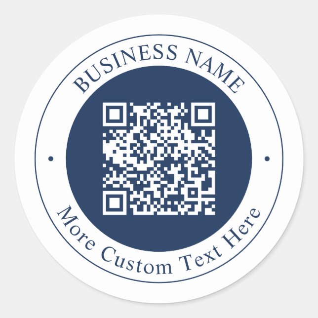 Customisable QR code & Text | Dark Navy Blue Classic Round Sticker (Front)