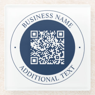 Customisable QR code & Text   Dark Navy Blue Glass Coaster