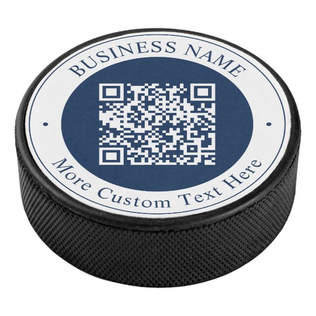 Customisable QR code & Text | Dark Navy Blue Hockey Puck (3/4)