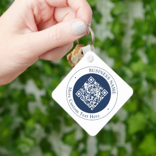 Customisable QR code & Text   Dark Navy Blue Key Ring