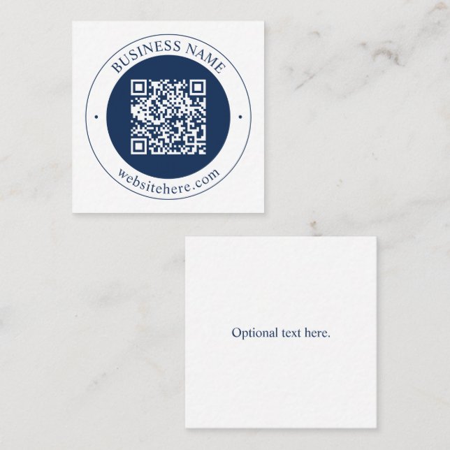 Customisable QR code & Text | Dark Navy Blue Square Business Card (Front/Back)