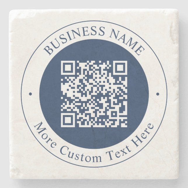 Customisable QR code & Text | Dark Navy Blue Stone Coaster (Front)