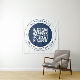 Customisable QR code & Text Dark Navy Blue Tapestry