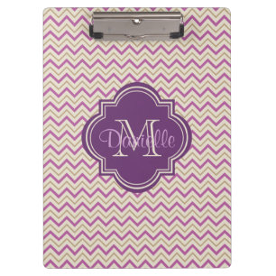 Customisable Quatrefoil Chevron Orchid Purple Tan Clipboard
