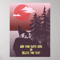 Customisable Quote Grey Wolf Howling Red Sunset