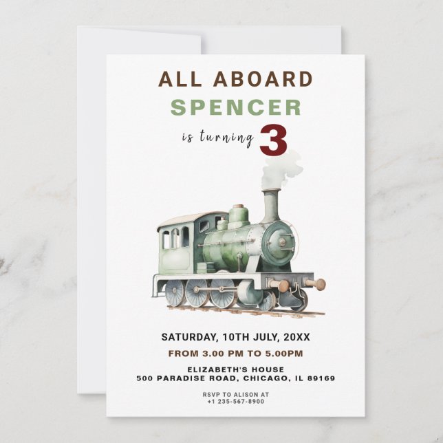 Customisable Railway-Themed Birthday Invitatation Invitation (Front)