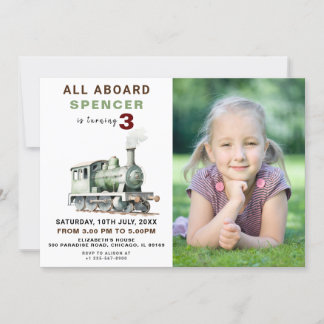 Customisable Railway-Themed Birthday Photo Invite