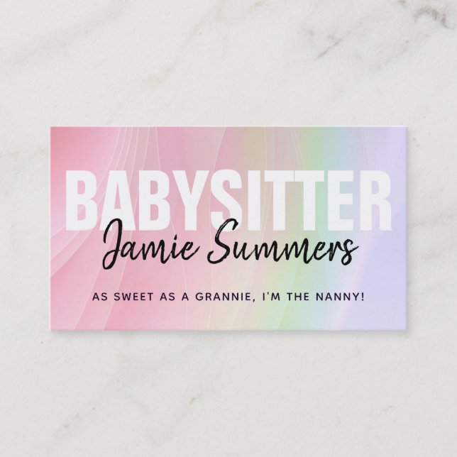 Customisable Rainbow Babysitter Business Cards (Front)