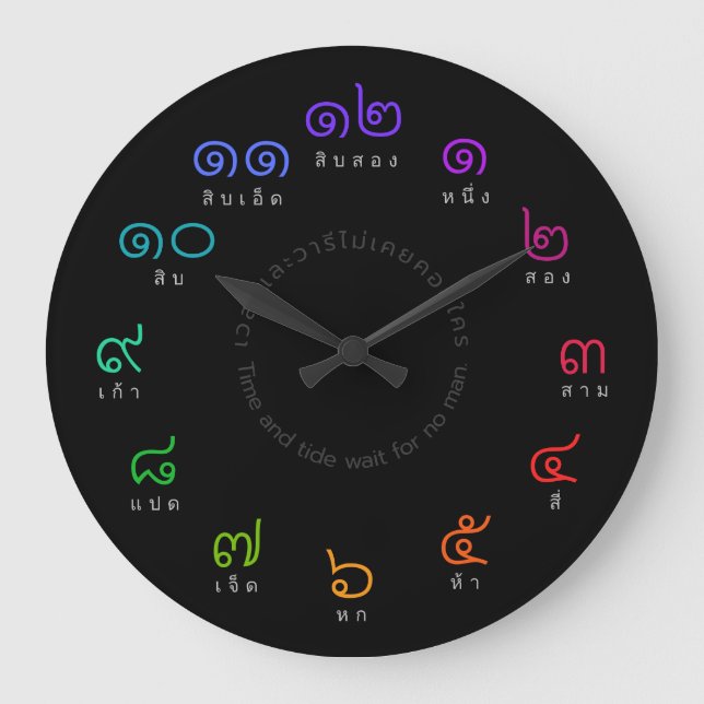 Customisable Rainbow Colour Thai Numbers Wall Cloc Large Clock (Front)