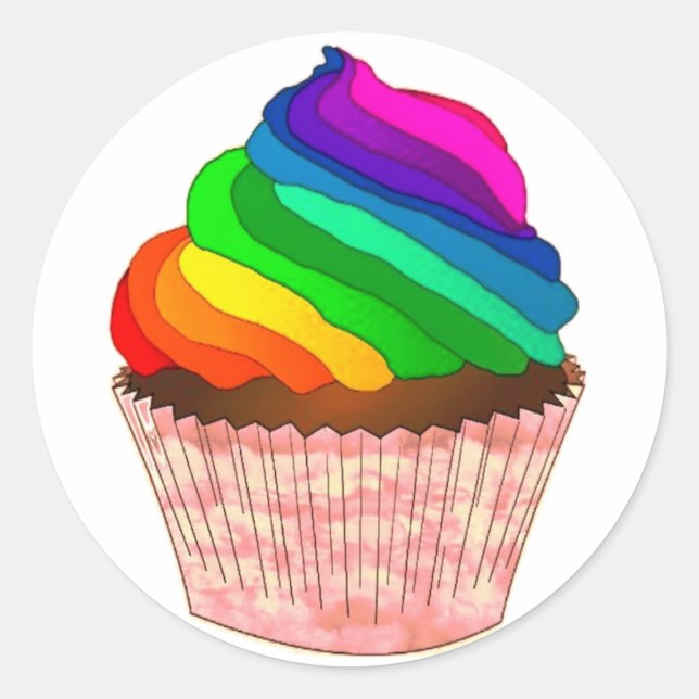 Customisable Rainbow Cupcake Pride Design Classic Round Sticker (Front)