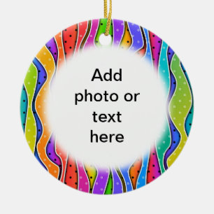 Customisable RAINBOW STRIPES Round ORNAMENT