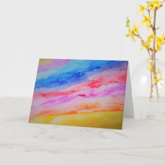Customisable Rainbow Watercolor Card (Yellow Flower)