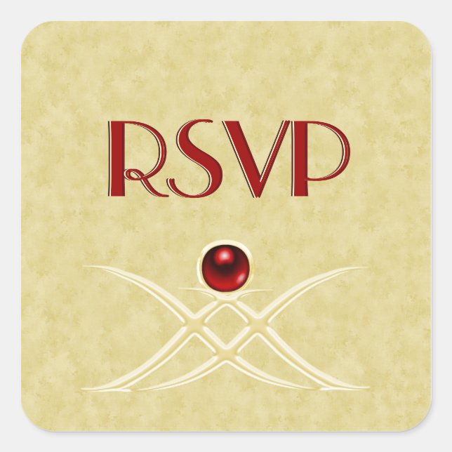 Customisable Red and Gold RSVP Stickers (Front)