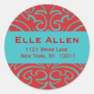 Customisable Red & Aqua Damask Stickers