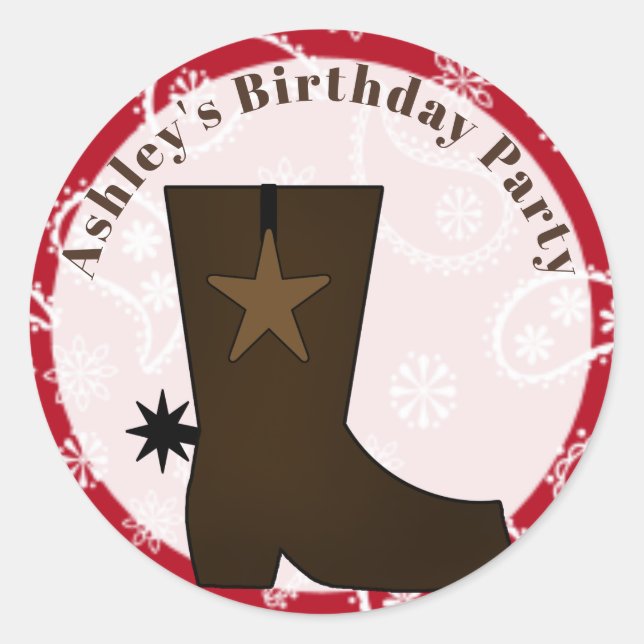 Customisable  Red Bandanna Cowboy Boot Classic Round Sticker (Front)