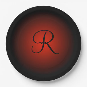 Customisable red black monogram paper plates