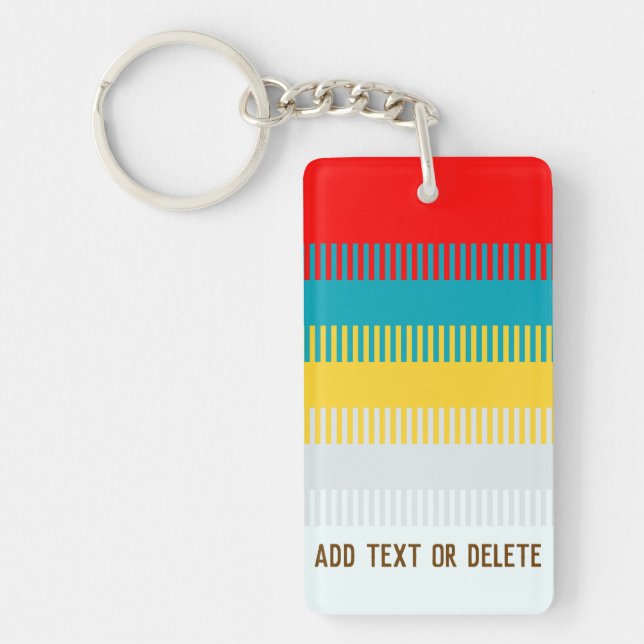 Customisable Red Blue Yellow White Grey Stripes Key Ring (Front)