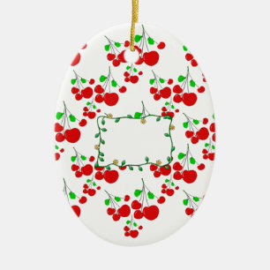 Customisable red cherry pattern accessories LeahG Ceramic Ornament