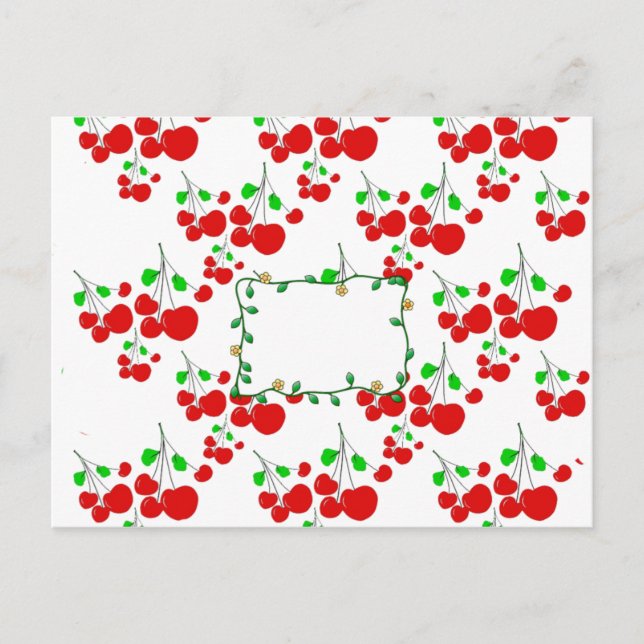 Customisable red cherry pattern accessories LeahG Postcard (Front)