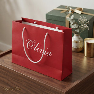 Customisable Red Christmas Gift Bag with Name Opti
