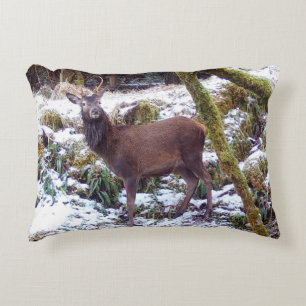 Customisable Red Deer Stag in Snow Cushion