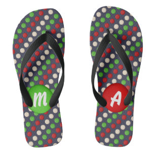 Customisable Red Green White Dots Thongs
