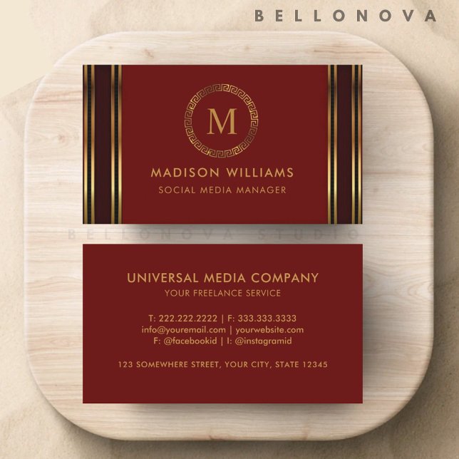 Customisable Red Maroon Gold Professional  Business Card (Customizable Red Maroon Gold Professional Business Card)