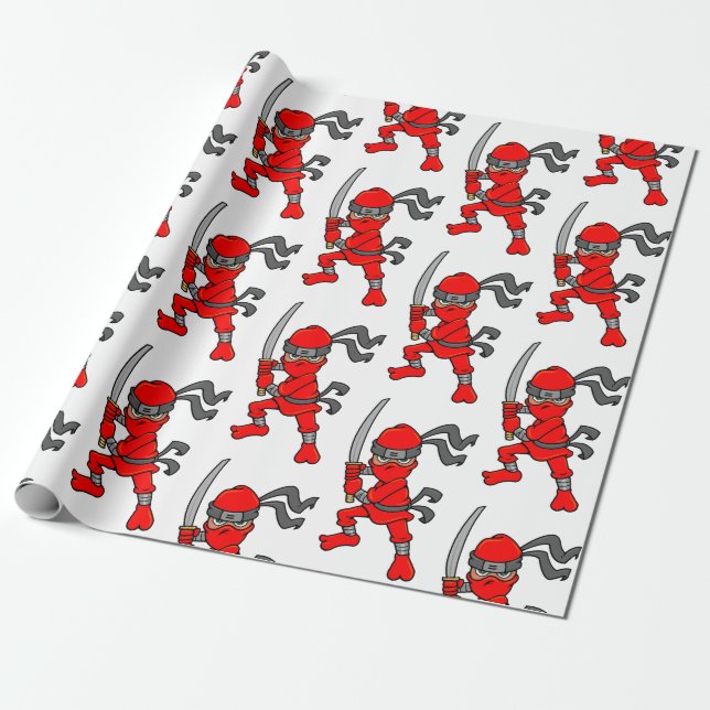 Customisable Red Ninja Design Wrapping Paper (Unrolled)