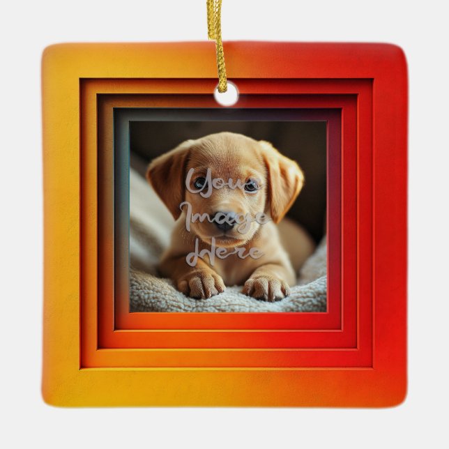 Customisable Red Orange Sunset Gradient Frame Ceramic Ornament (Front)