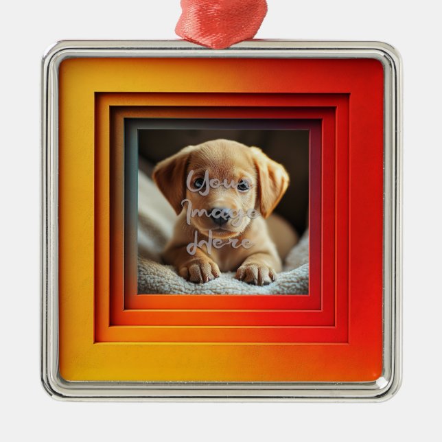Customisable Red Orange Sunset Gradient Frame Metal Ornament (Front)