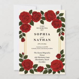 Customisable Red Rose Wedding Invitation   Elegant