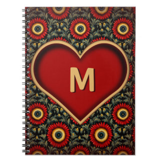 Customisable Red Vintage Heart Monogram Notebook