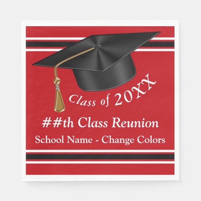 Customisable Red White Black Class Reunion Napkins (Front)