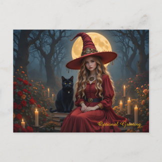Customisable Red Witch and Familiar Post Card