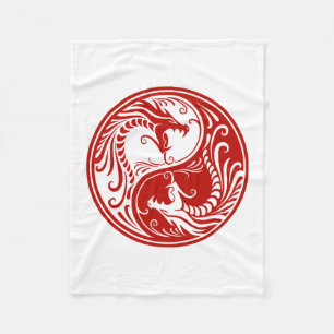Customisable Red Yin Yang Dragons Fleece Blanket