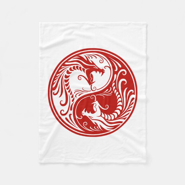 Customisable Red Yin Yang Dragons Fleece Blanket (Front)