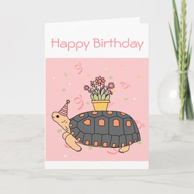 Customisable Redfoot Tortoise Birthday Card 3 (Front)